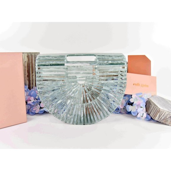 Cult Gaia Seaspray Blue Marble Acrylic Mini Ark Top Handle Bag NWT - Picture 2 of 11